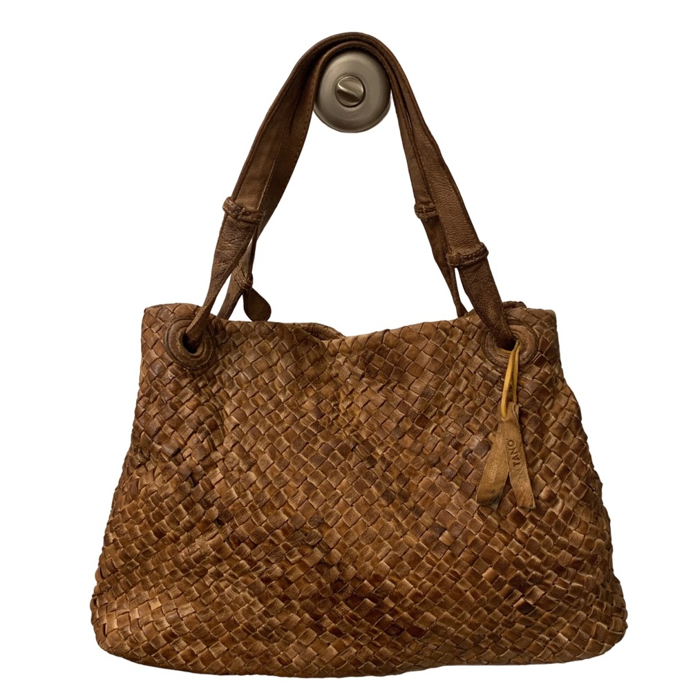 Tano Purse Woven Leather Brown Tote Handbag Large Shoulder Bag